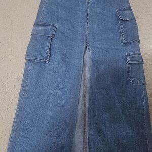 Denim Cargo Maxi Skirt